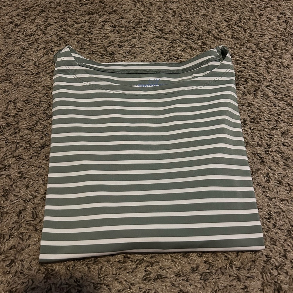 Vineyard Vines Green and White Striped Long Sleeve Tee